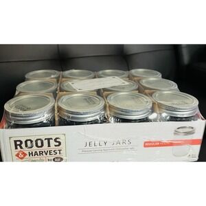 Roots and Harvest 12 Canning Jars with Lids & Bands 8oz